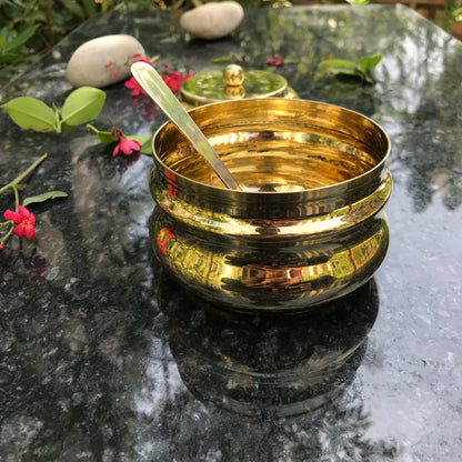 Brass Ghee Pot with spoon and Lid | 250 ML Capacity | Kitchen Oil Storage Dabba