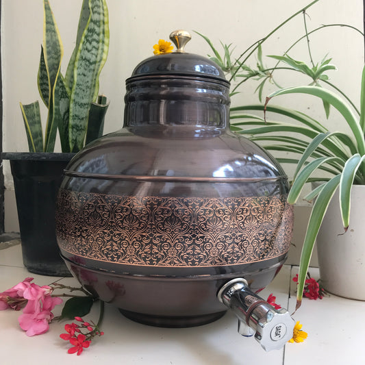 Pure Copper Water Dispenser Antique Engraved Ghada/Pot  Capacity