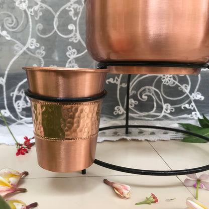 Pure Copper Half Hammered Dark copper colour Water Dispenser with Glass and Stand (Matka) Combo 5000ml