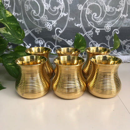 Brass Damru Tumbler Set of 6 | Large & Small Sizes | Elegant Brass Drinkware for Home Decor & Gifting