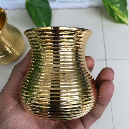 Brass Damru Tumbler Set of 6 | Large & Small Sizes | Elegant Brass Drinkware for Home Decor & Gifting