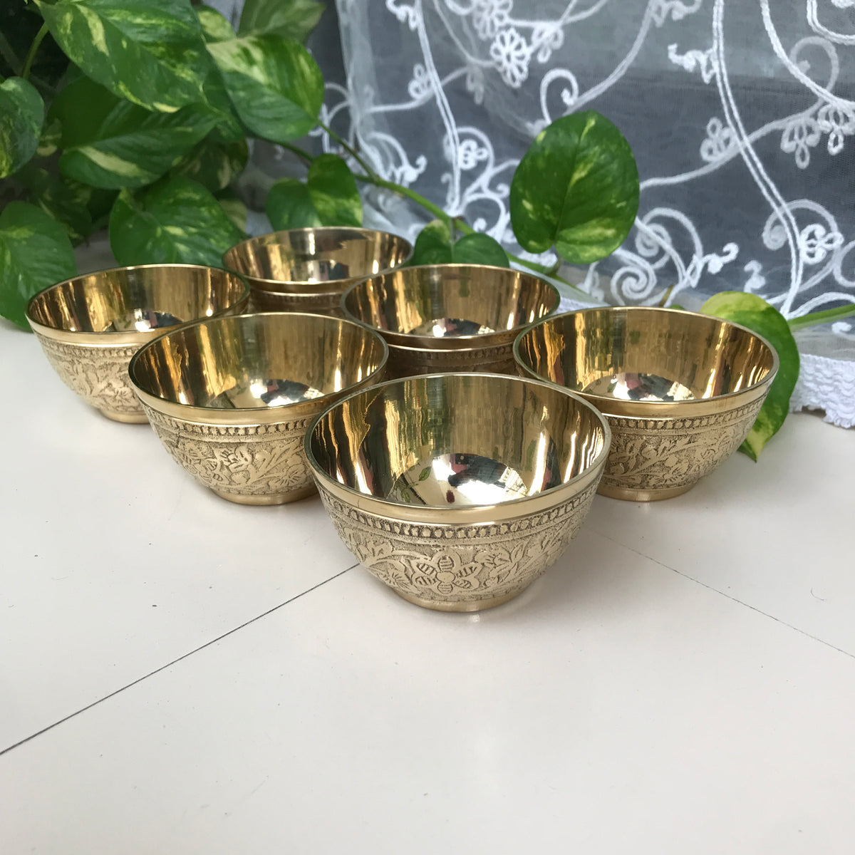 Indian Kitchenware Set of 6 Brass Bowls | Premium Handcrafted Indian Kitchenware for Dini