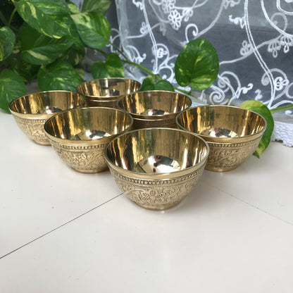 Brass Bowl Set of 6 – Premium Handcrafted Bowls for Dining, Serving & Décor | Elegant Indian Kitchenware