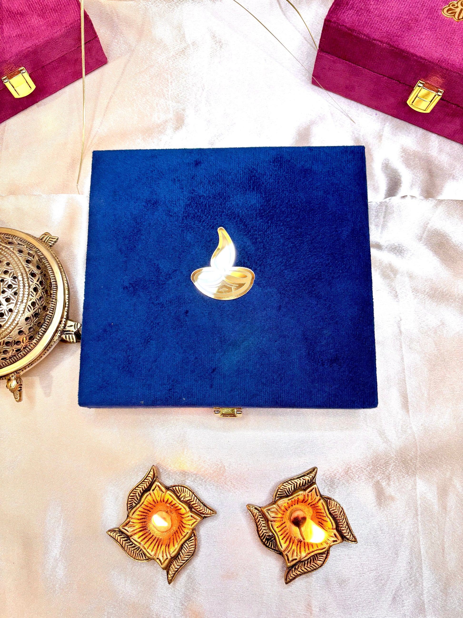 Brass Diya Set of 4 with Velvet Gift Box – Elegant Gift Hamper - Image 2