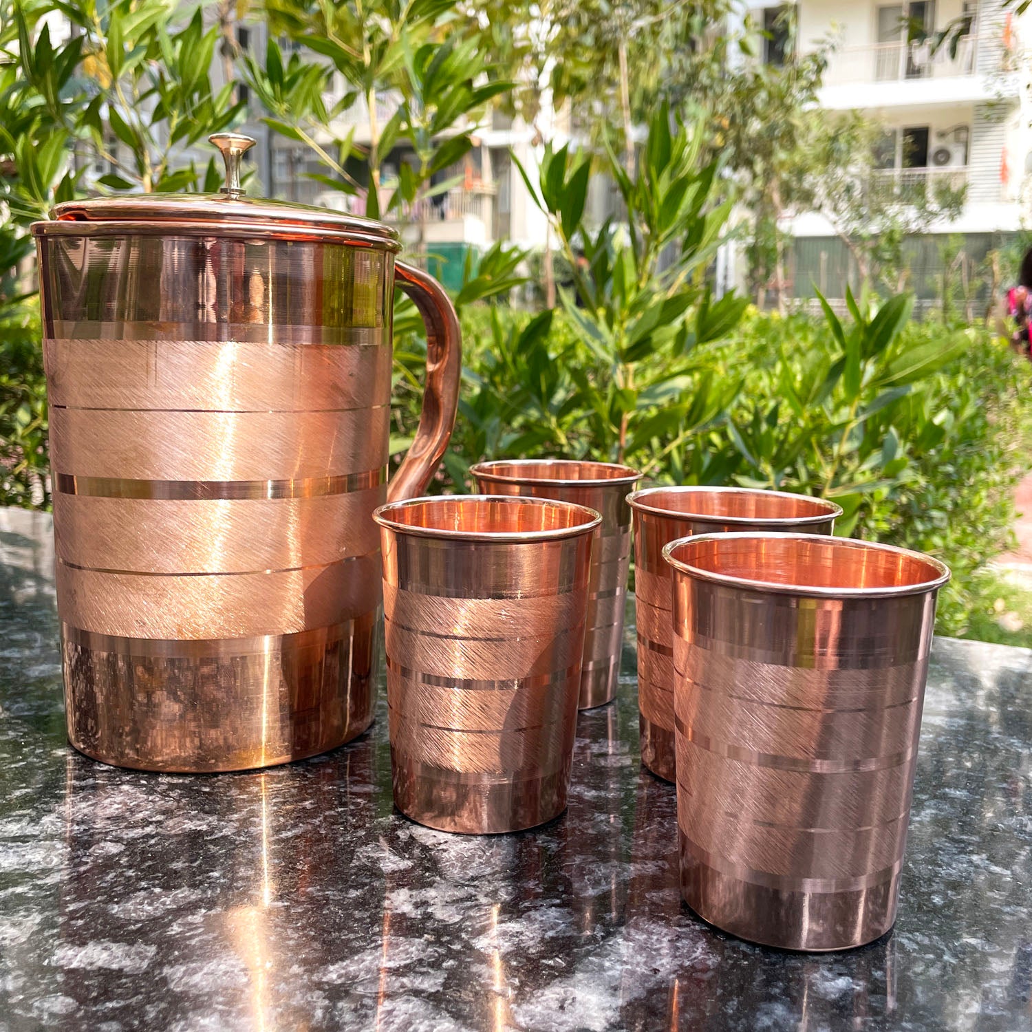 Copper Jug with Glasses 