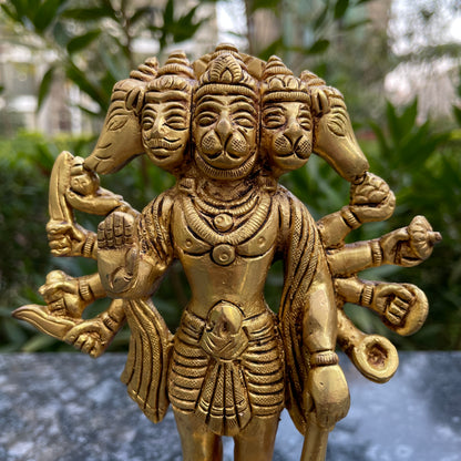 Brass Lord Panchmukhi Hanuman 7 Inches Idol