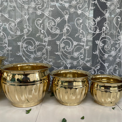 Brass Planters Matka Shape | Brass Plant Pots | Available in Set | Home and Office Decoration