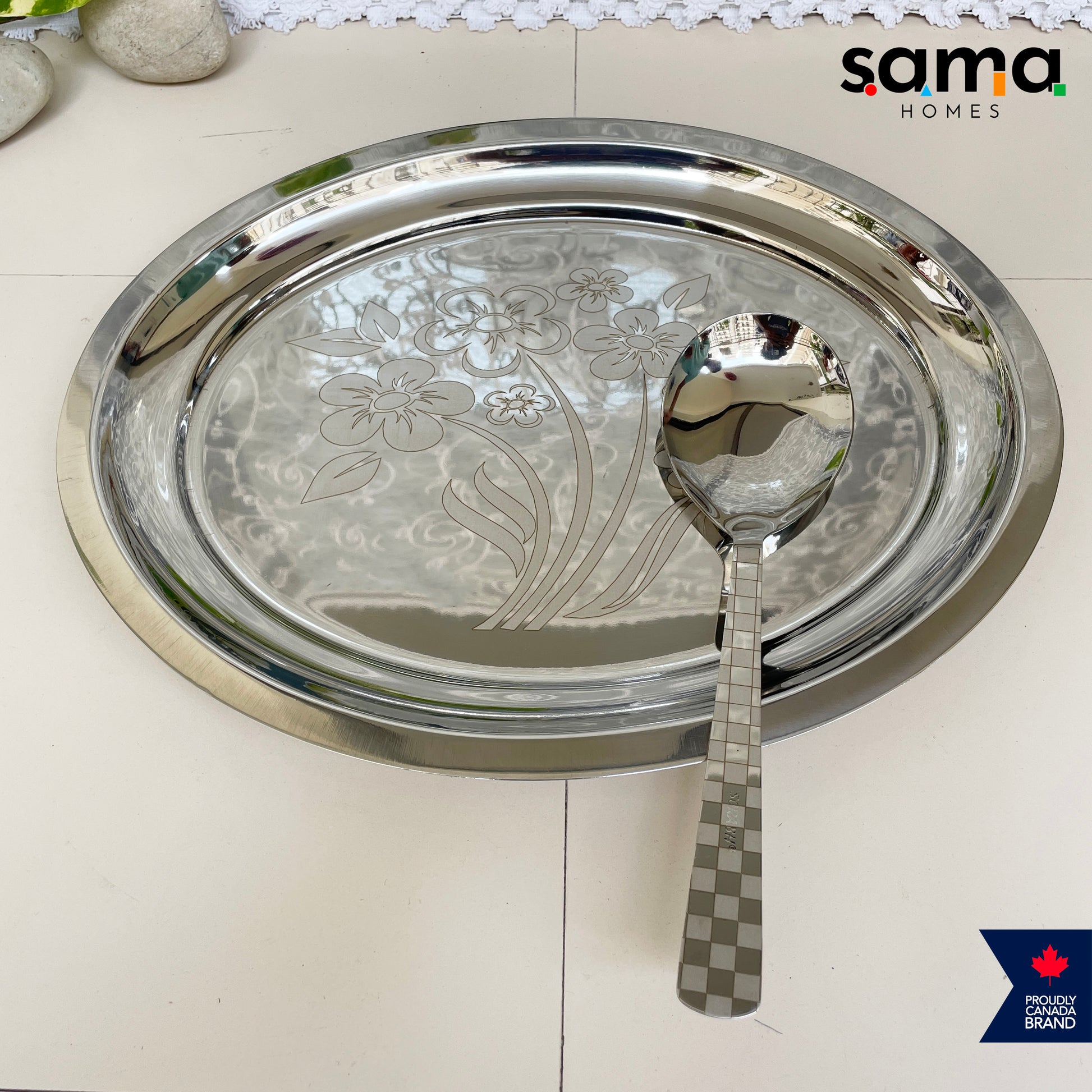 Stainless Steel Rice Plate with Serving Spoon