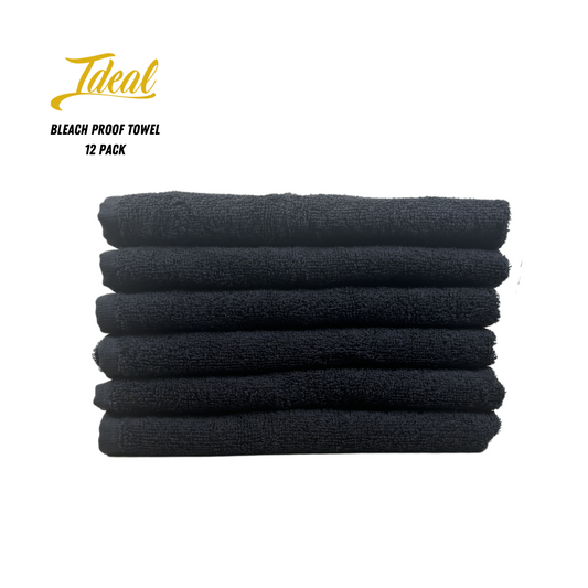 Ideal Bleachproof Cotton Barber Towels Black 16" x 28" (12 Pack)