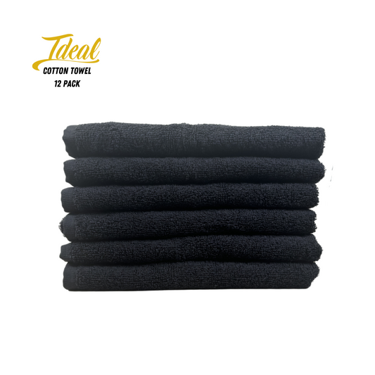 Ideal Cotton Barber Towels Black 16" x 28" (12 Pack)
