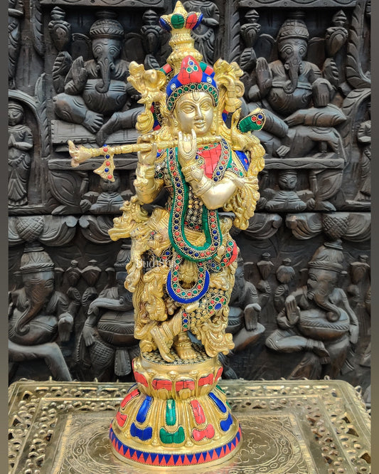 Sama Homes-brass krishna statue with stonework 21