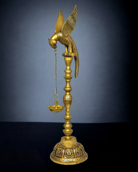 Sama Homes-handcrafted pure brass superfine large parrot lamp vilakku 29