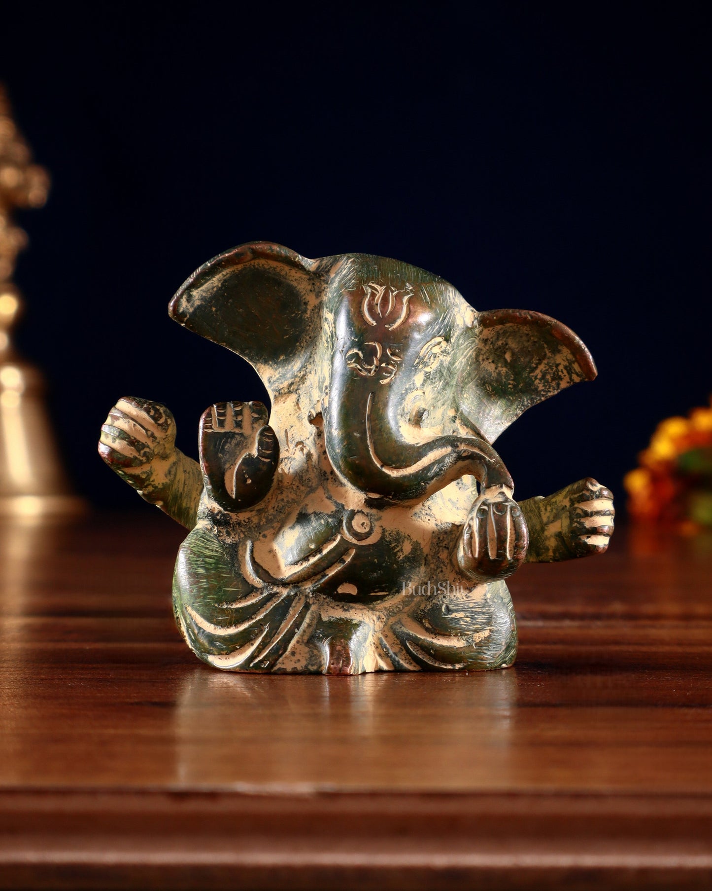 Pure Brass Tiny Appu Ganesha Miniature Idol – 2.5 " sandfinish - Sama Homes Idol - Brass Sculpture