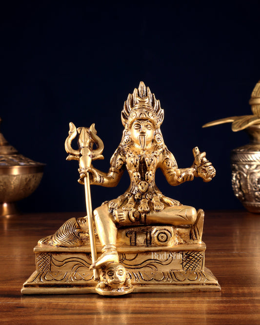 Pure Brass Goddess Kali Sitting Statue 6" - Sama Homes Idol - Brass Sculpture