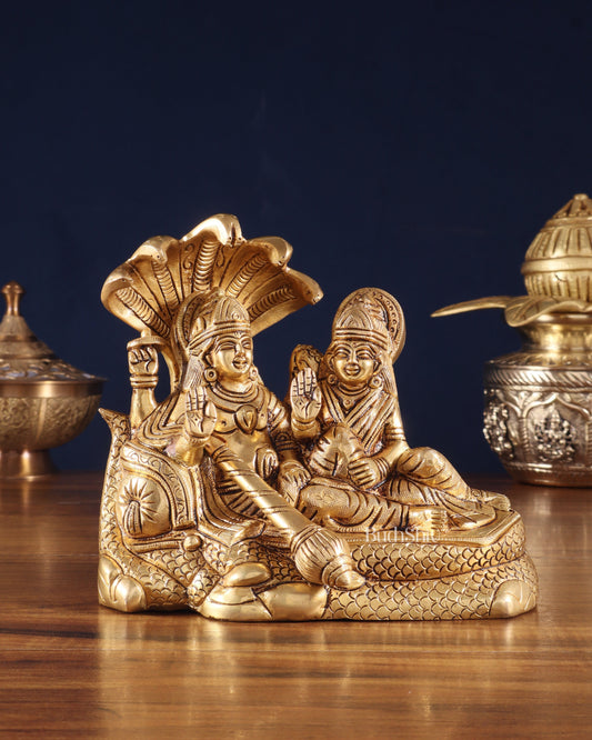 Superfine Brass Vishnu Narayan lakshmi idol 7" - Sama Homes Idol - Brass Sculpture