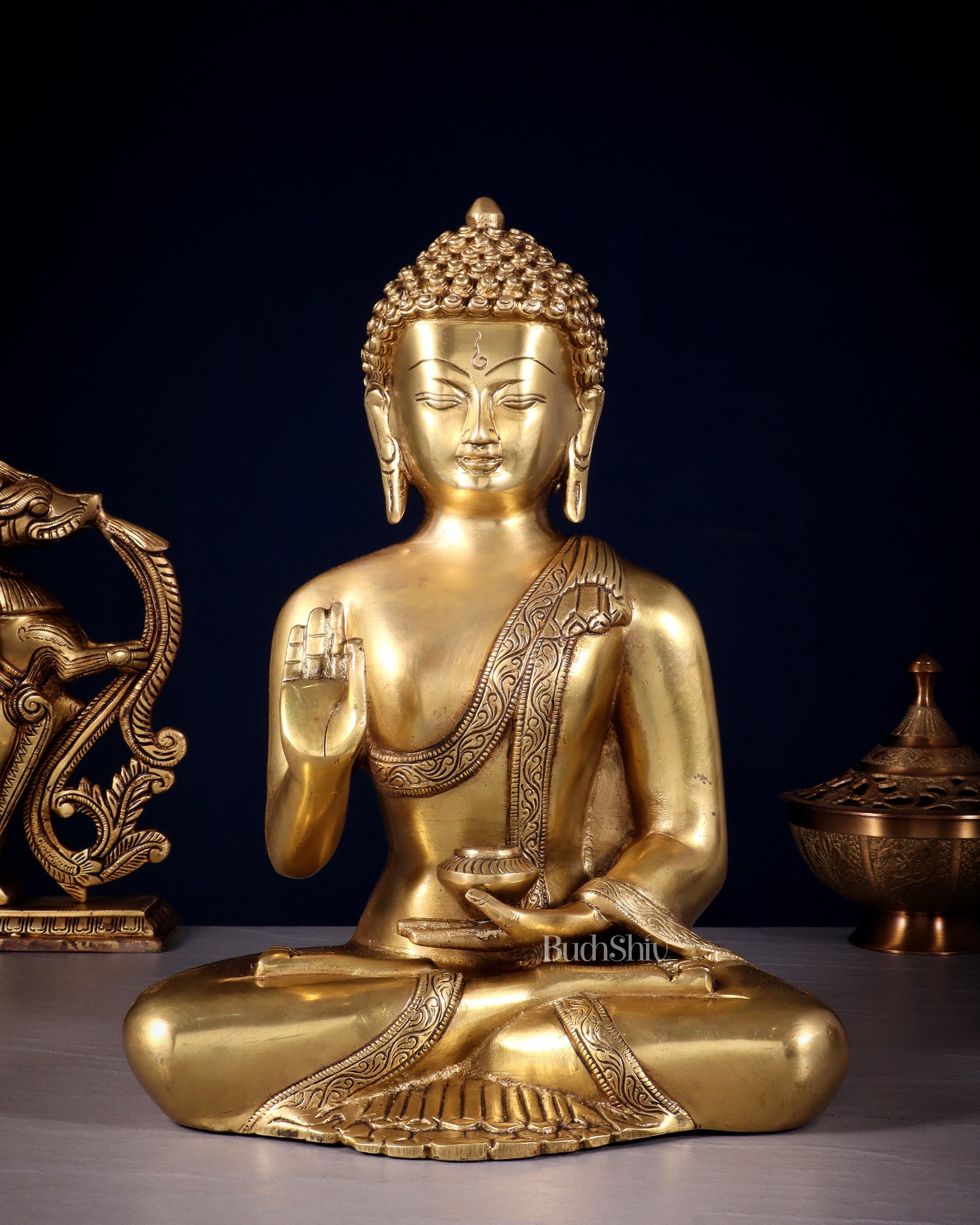 Pure Brass Blessing Buddha Statue 12 simple sober design - Sama Homes Idol - Brass Sculpture - Eco-friendly - Sama Homes
