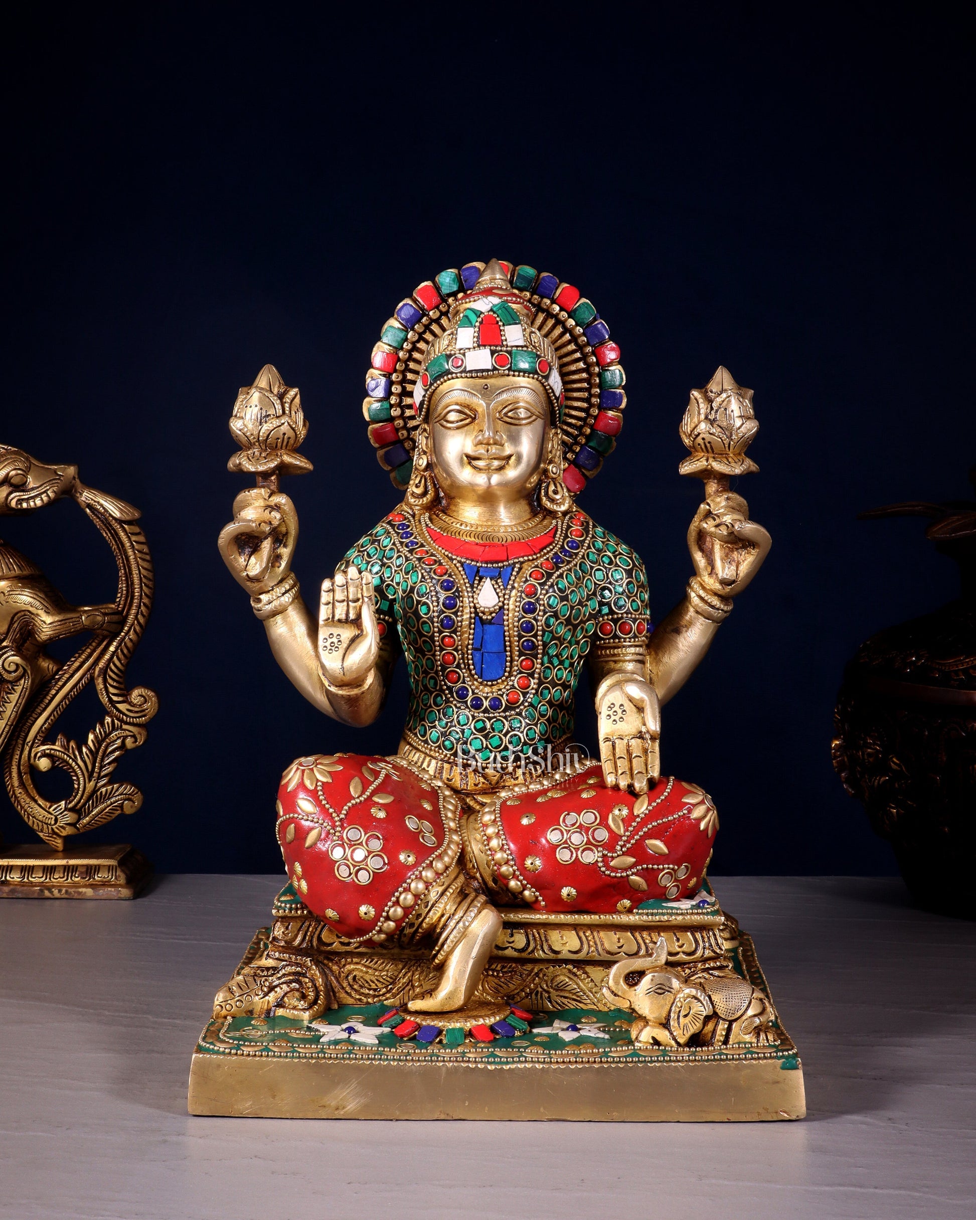 Pure Brass Goddess Lakshmi Statue 12 Inch multicolour - Sama Homes Idol - Brass Sculpture - Eco-friendly - Sama Homes