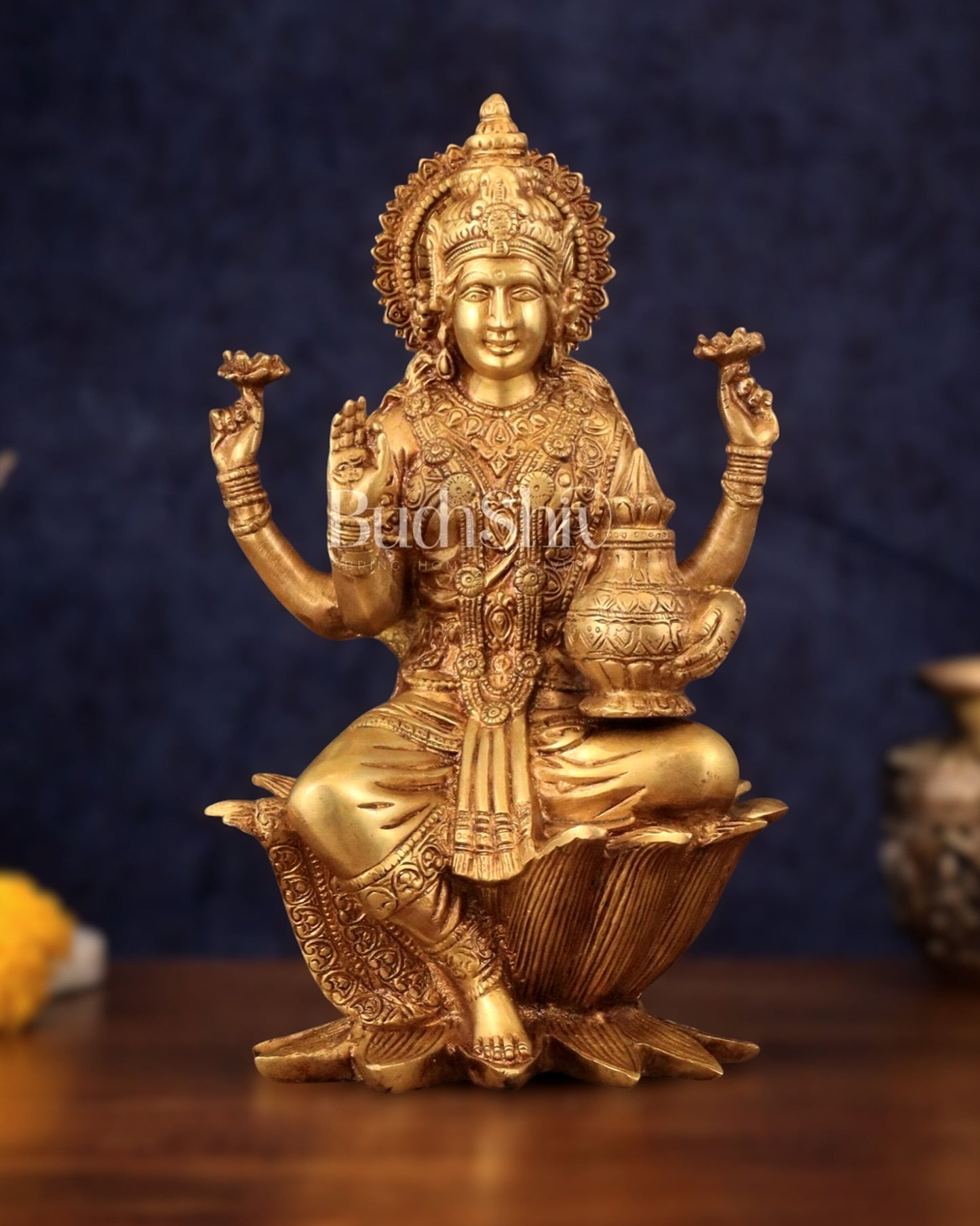 Pure Brass Goddess Dhan Lakshmi Idol - 12" - Sama Homes Idol - Brass Sculpture