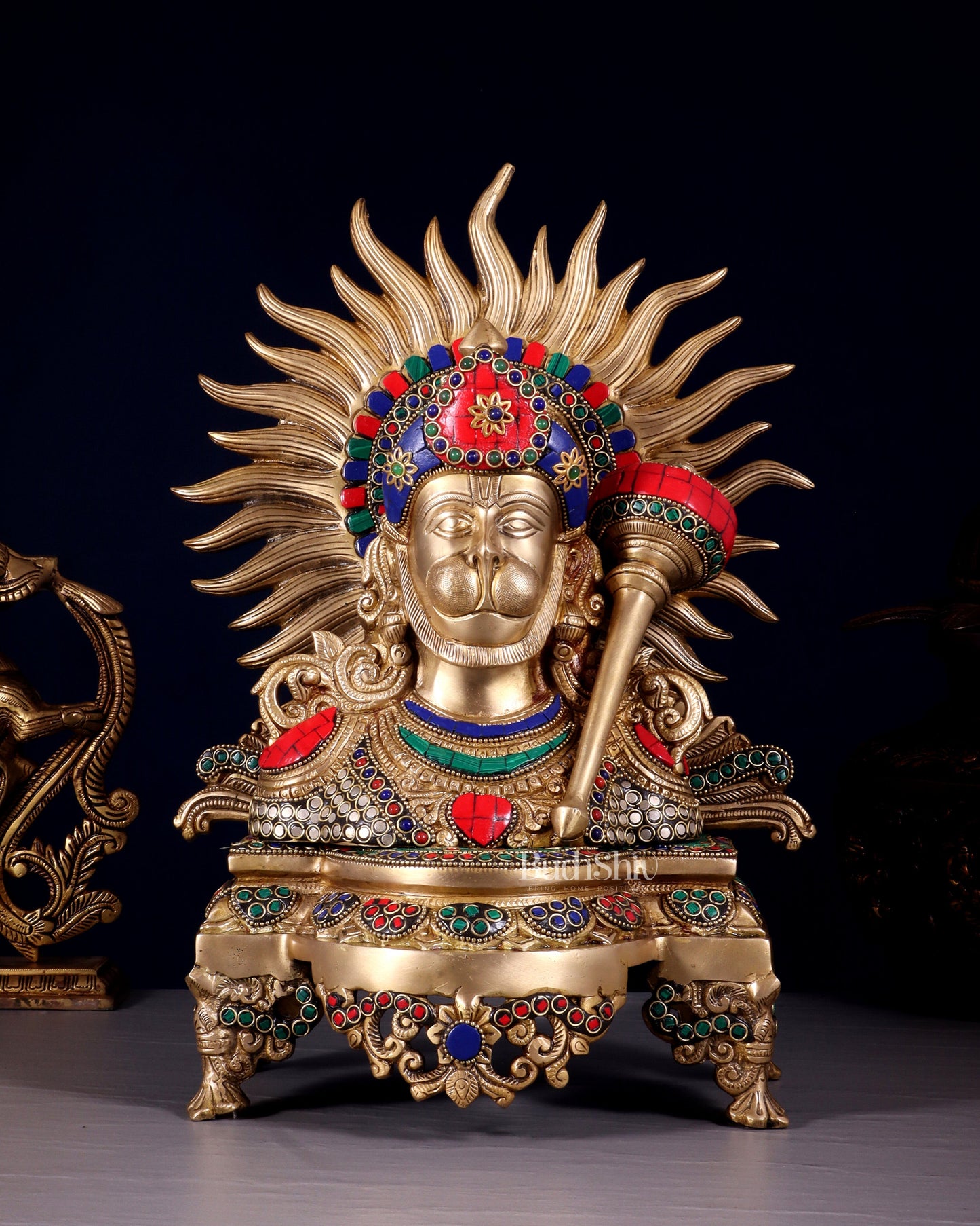 Brass Hanuman ji face statue  14" with stonework | 100% Certified Copper & Brass - Sama Homes Idol - Brass Sculpture