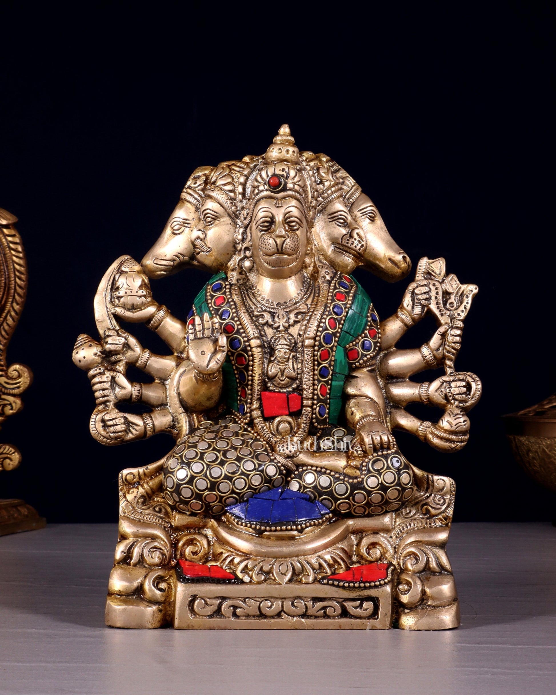 Brass Panchmukhi Hanuman Statue 8" | 100% Certified Copper & Brass - Sama Homes Idol - Brass Sculpture - Eco-friendly - Sama Homes