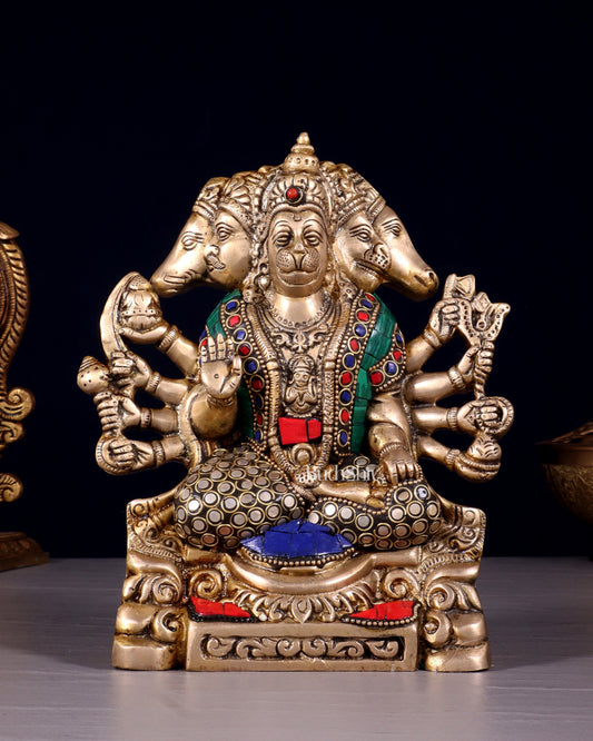 Brass Panchmukhi Hanuman Statue 8" | 100% Certified Copper & Brass - Sama Homes Idol - Brass Sculpture