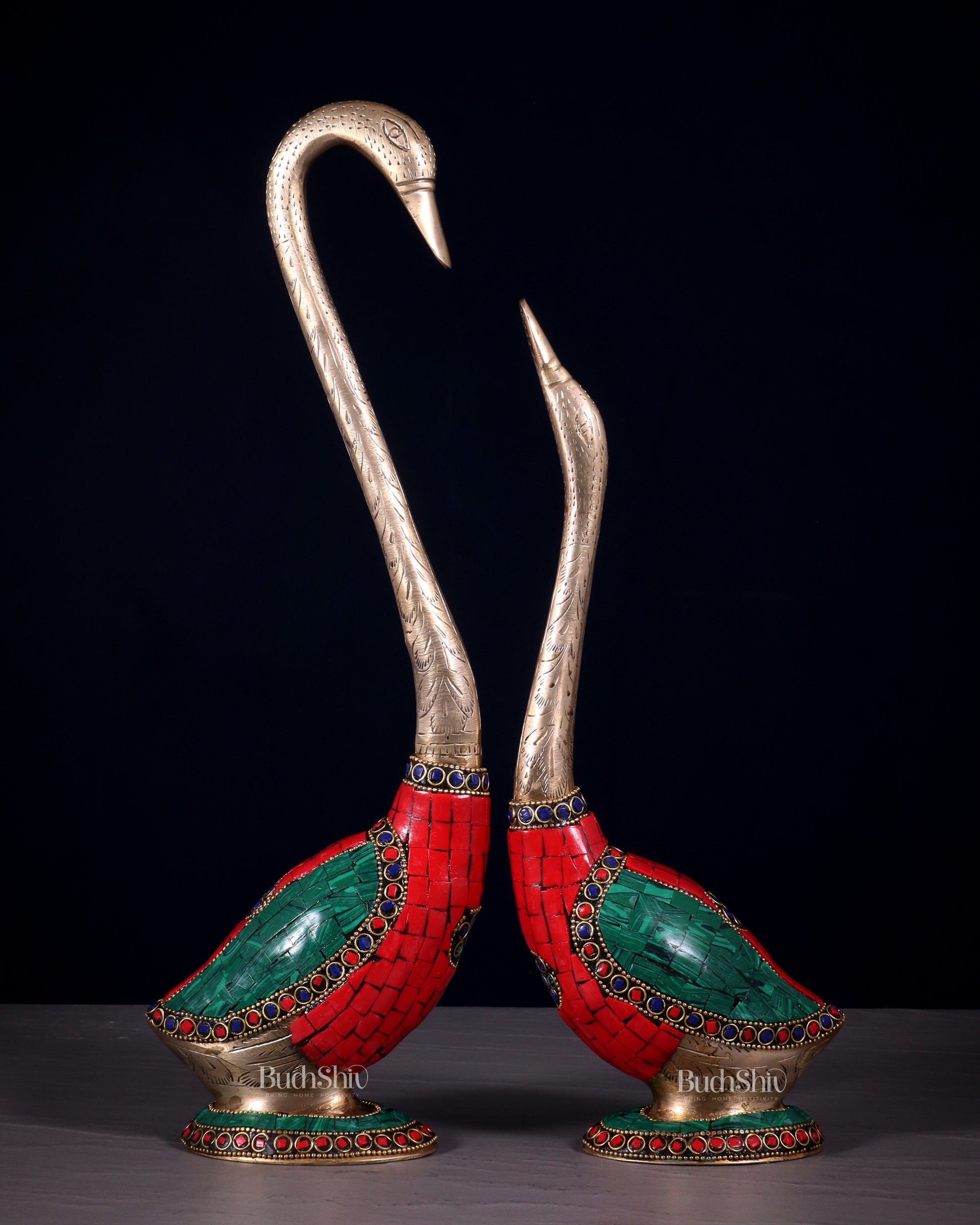 Pure Brass Meenakari Swan Pair - Vastu Approved Home Decor - Sama Homes Idol - Brass Sculpture - Eco-friendly - Sama Homes