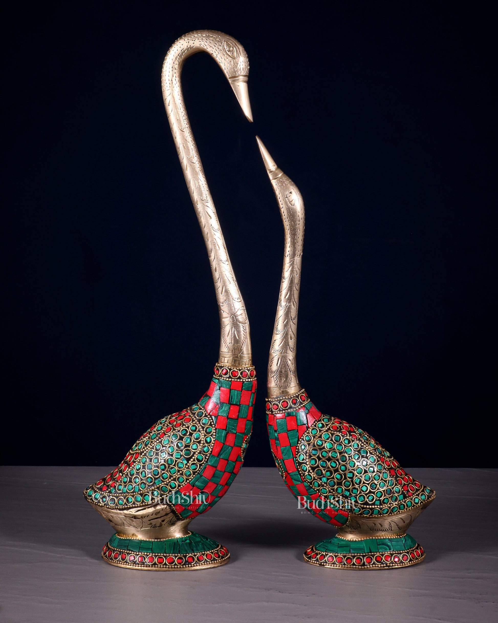 Pure Brass Meenakari Swan Pair - Vastu Approved Home Decor - Sama Homes Idol - Brass Sculpture - Eco-friendly - Sama Homes