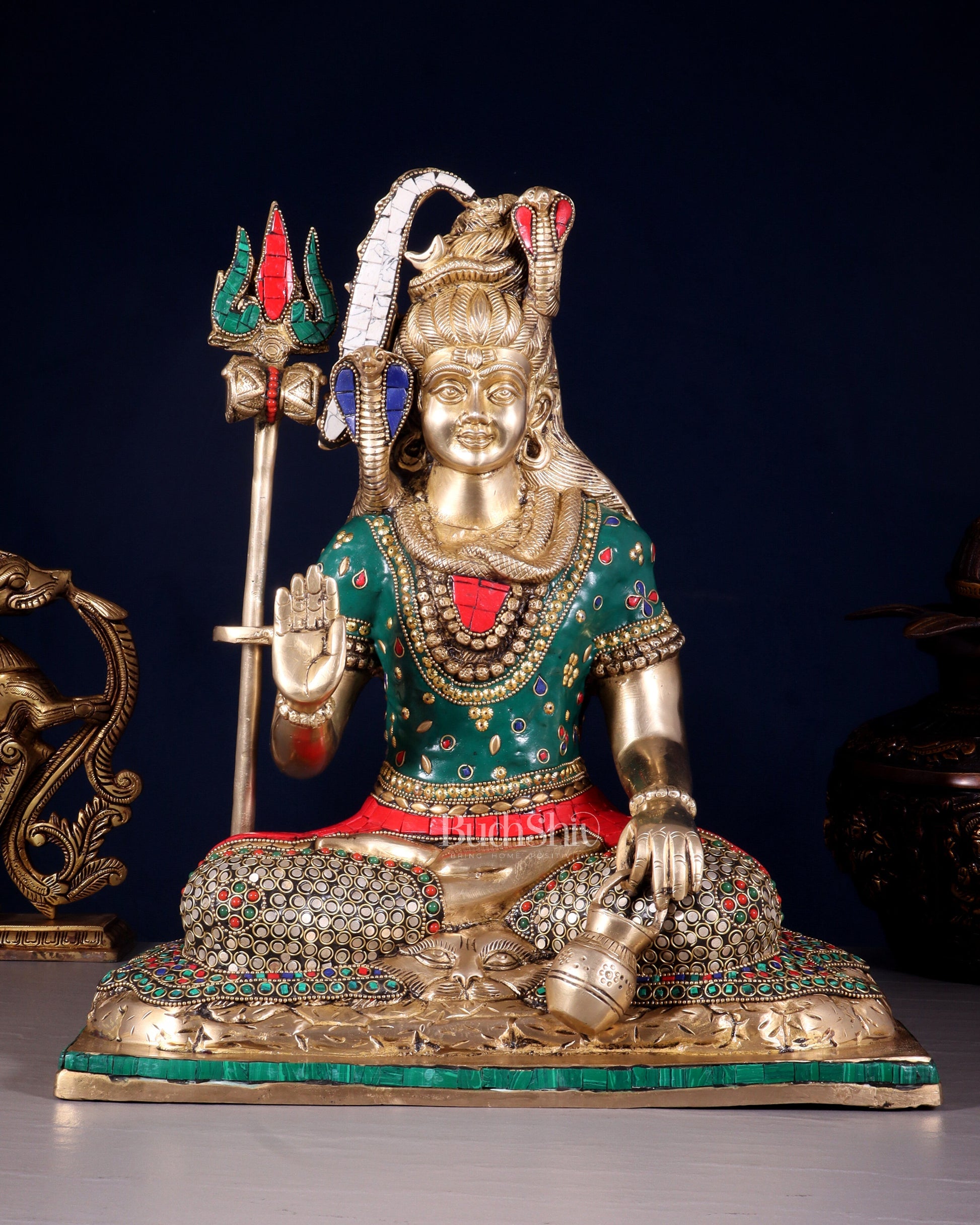 Pure Brass Lord Shiva Idol with Open Eyes 15" - Sama Homes Idol - Brass Sculpture - Eco-friendly - Sama Homes