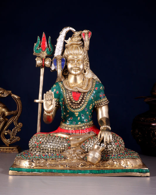 Pure Brass Lord Shiva Idol with Open Eyes 15" - Sama Homes Idol - Brass Sculpture