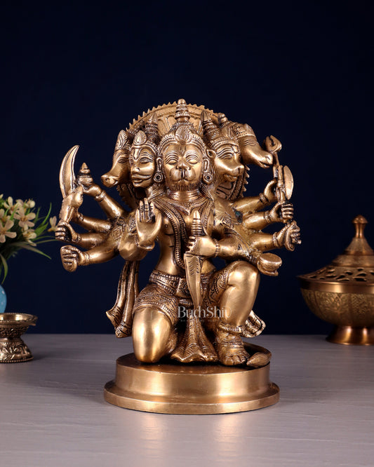 Brass Panchmukhi Hanuman statue 8.5" | 100% Certified Copper & Brass - Sama Homes Idol - Brass Sculpture