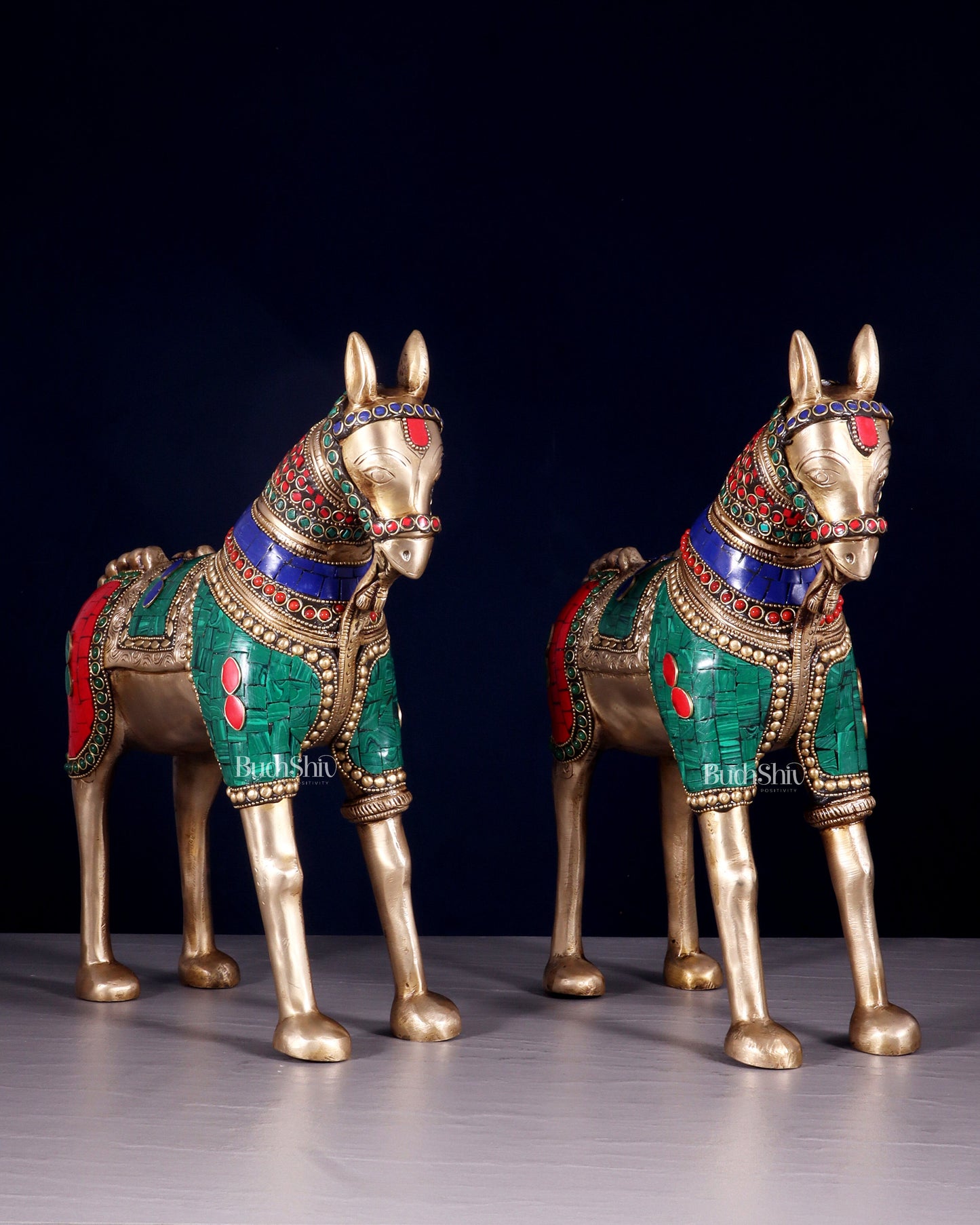Pure Brass Unique Horse Statue Showpiece Pair | 12.6"
