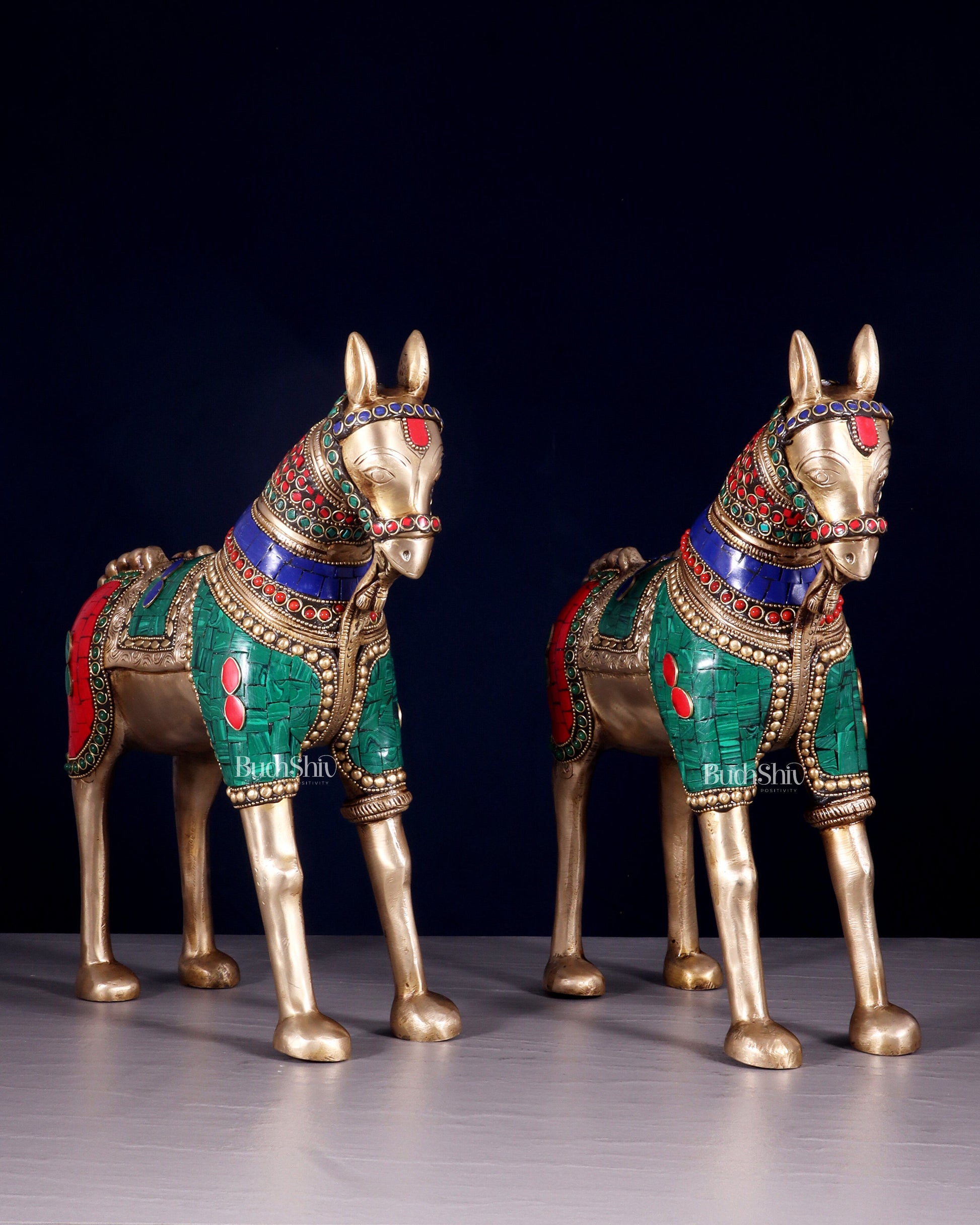Pure Brass Unique Horse Statue Showpiece Pair | 12.6" - Eco-friendly - Sama Homes