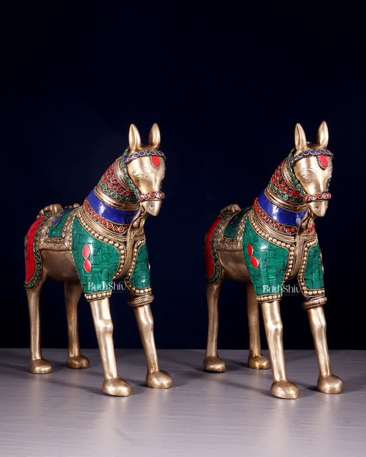 Pure Brass Unique Horse Statue Showpiece Pair | 12.6"