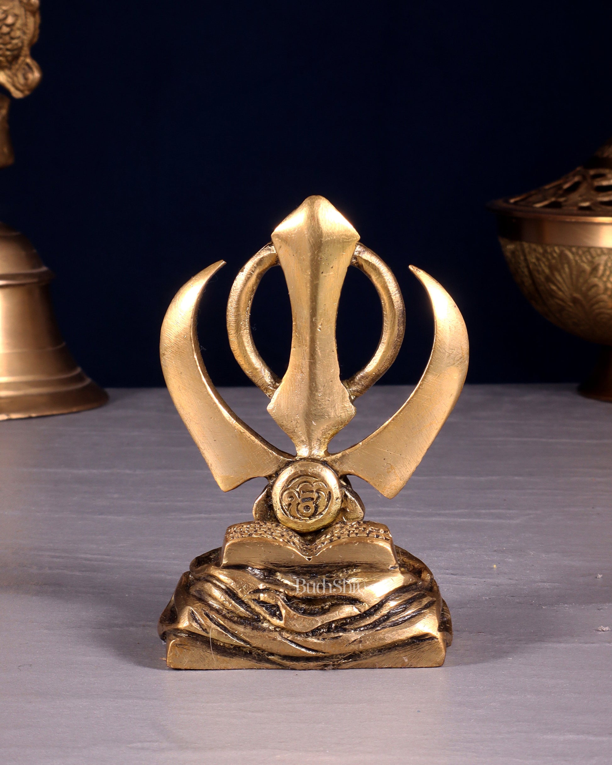 Brass Khanda Sahib – Sacred Sikh Symbol 3.5" | 100% Certified Copper & Brass - Sama Homes Idol - Brass Sculpture - Eco-friendly - Sama Homes