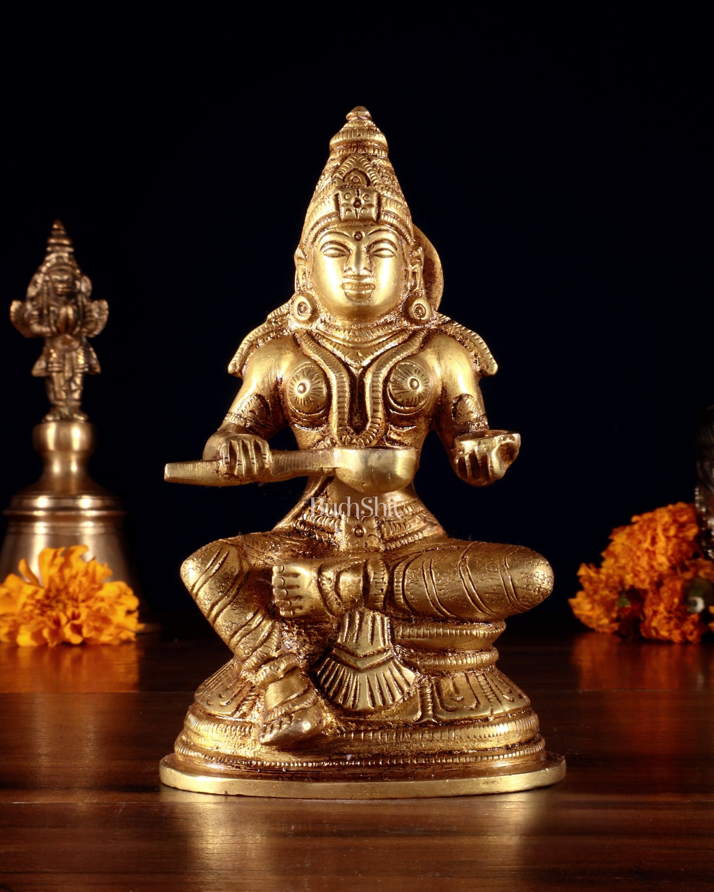 Pure Brass Goddess Annapurna Devi Idol – Golden Tone 5" - Sama Homes Idol - Brass Sculpture