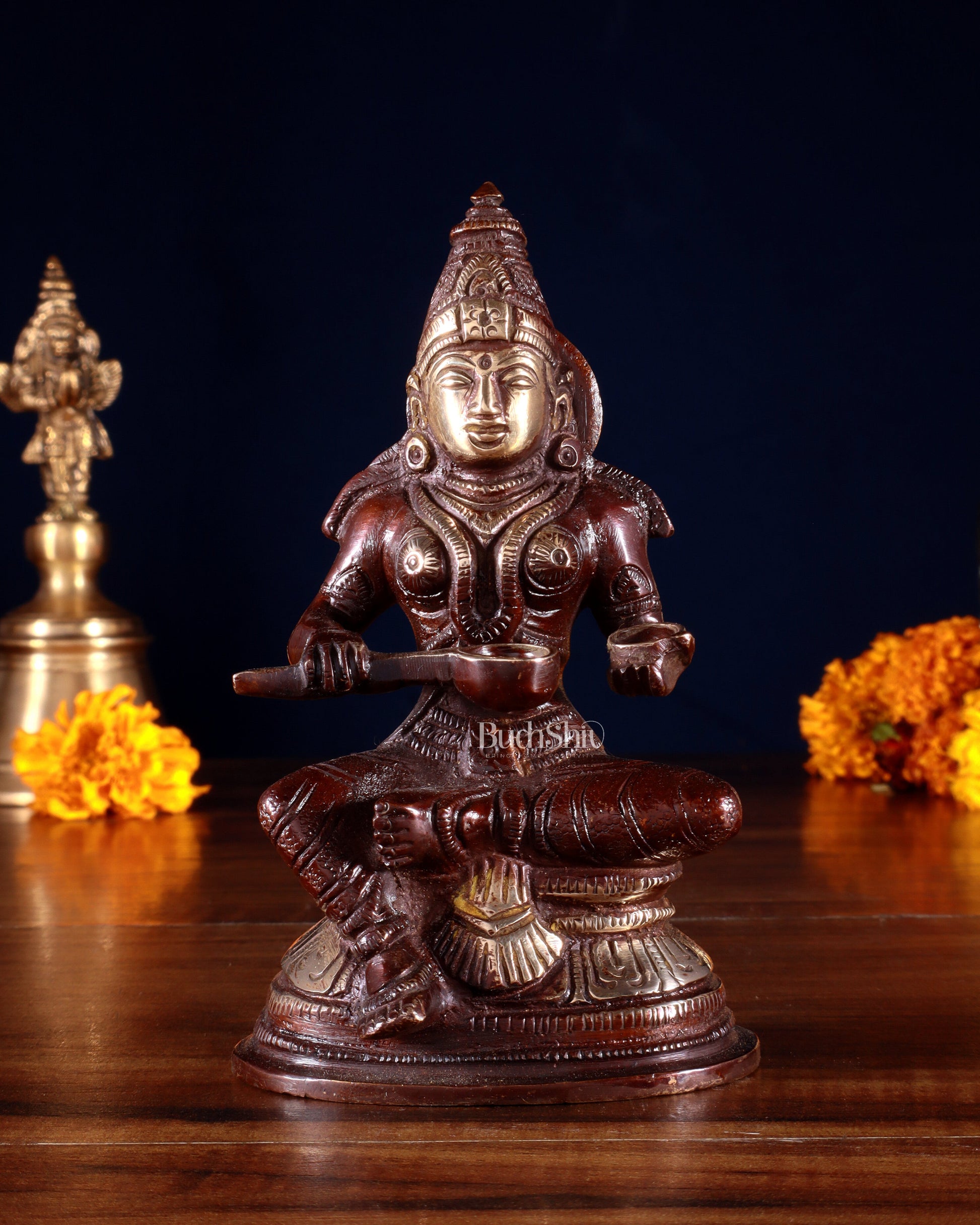 Pure Brass Goddess Annapurna Devi Idol – dual Tone 5" - Sama Homes Idol - Brass Sculpture - Eco-friendly - Sama Homes