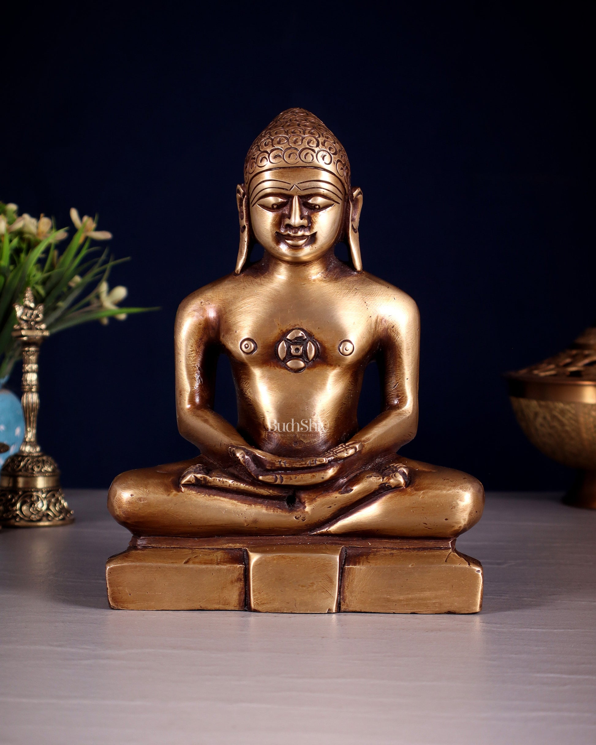 Pure Brass Solid Mahavir Swamy Jain God Idol 7" - Sama Homes Idol - Brass Sculpture - Eco-friendly - Sama Homes