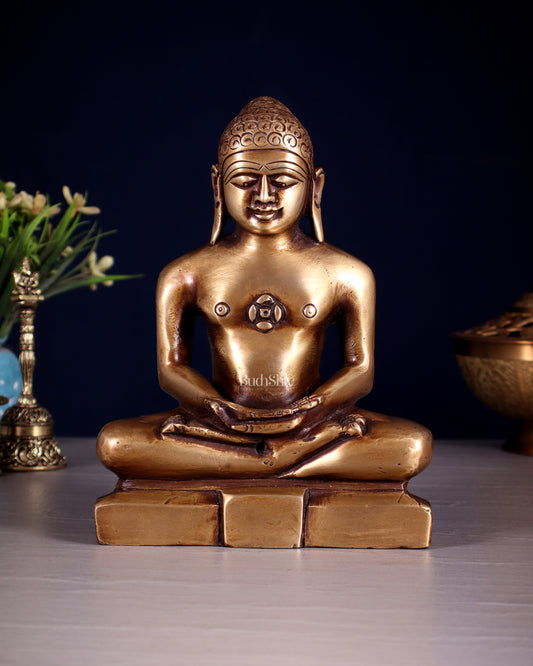 Pure Brass Solid Mahavir Swamy Jain God Idol 7" - Sama Homes Idol - Brass Sculpture