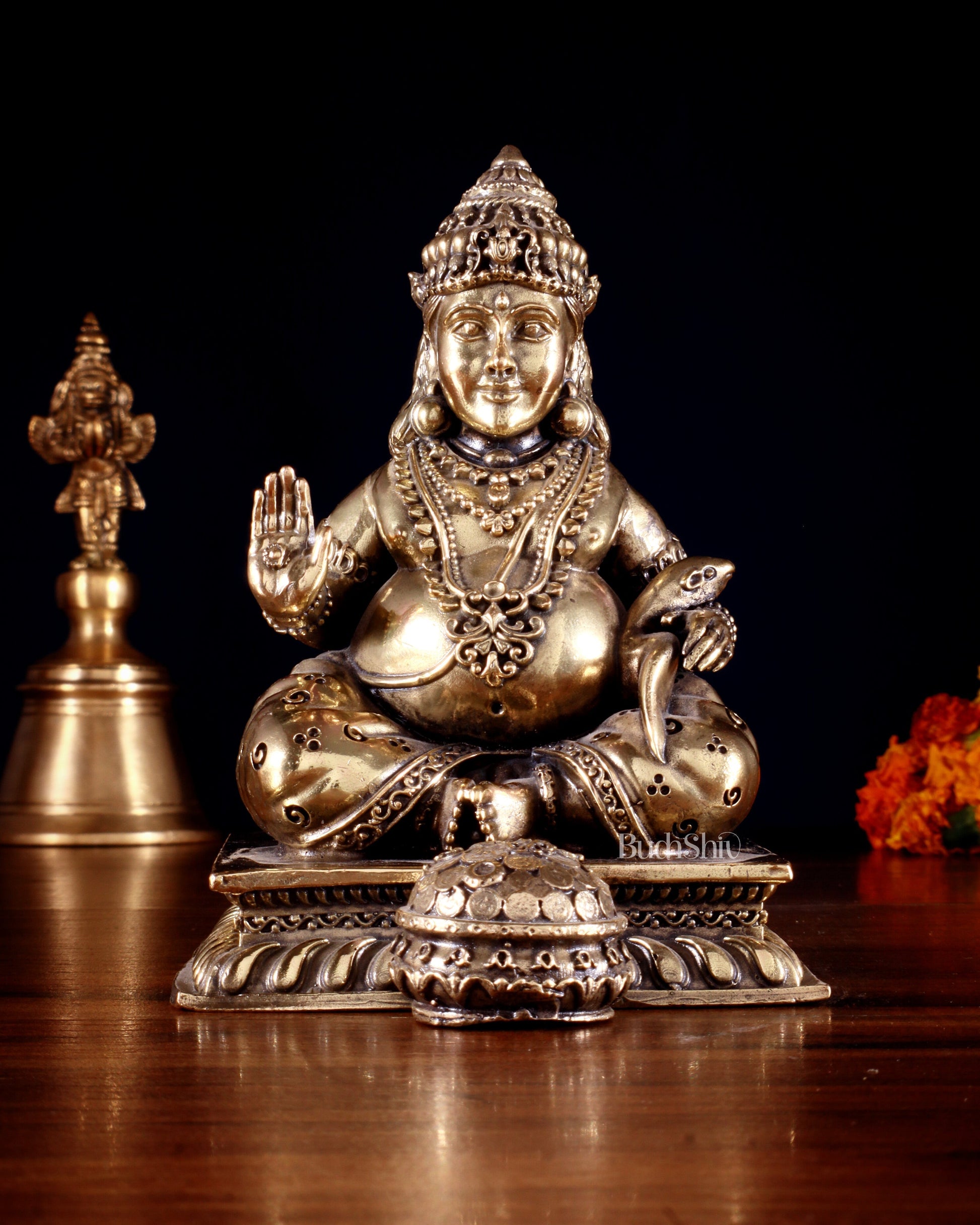 Brass Superfine Intricate Lord Kubera Idol 5" - Sama Homes Idol - Brass Sculpture - Eco-friendly - Sama Homes