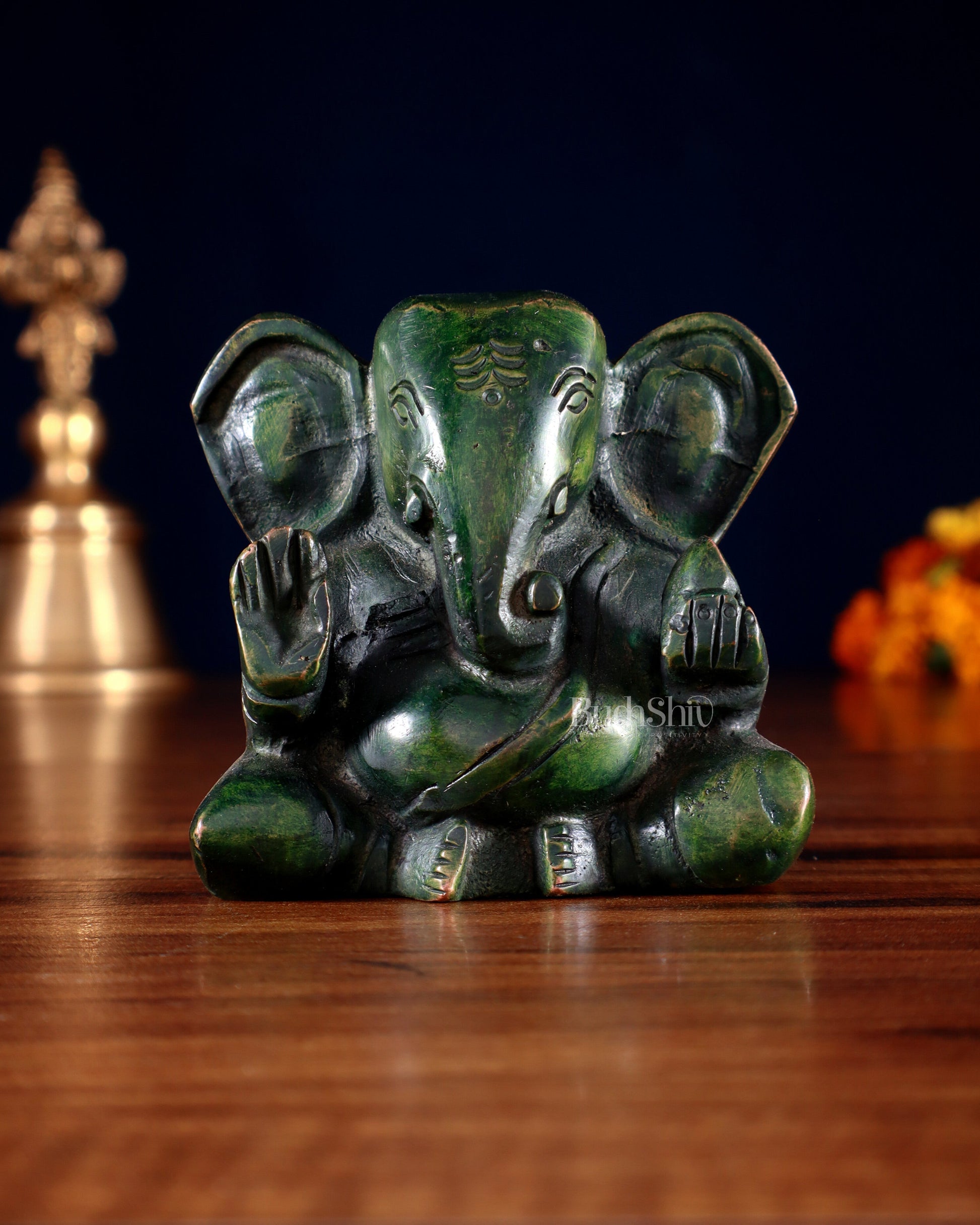 Brass Miniature Appu Ganesh Idol with Big Ears 3" | 100% Certified Copper & Brass - Sama Homes Idol - Brass Sculpture - Eco-friendly - Sama Homes