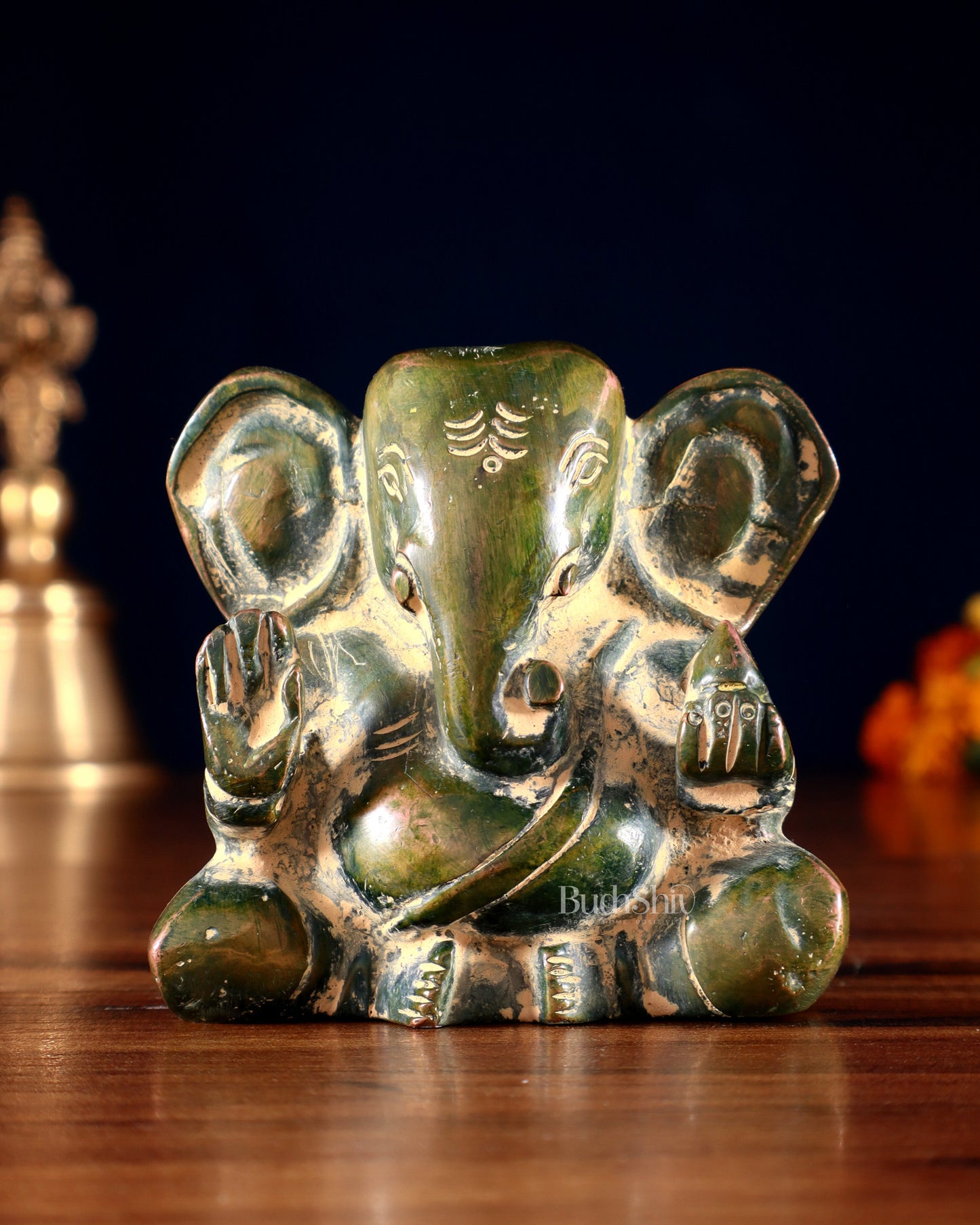 Brass Miniature Appu Ganesh Idol with Big Ears 3" Sandfinish | 100% Certified Copper & Brass - Sama Homes Idol - Brass Sculpture