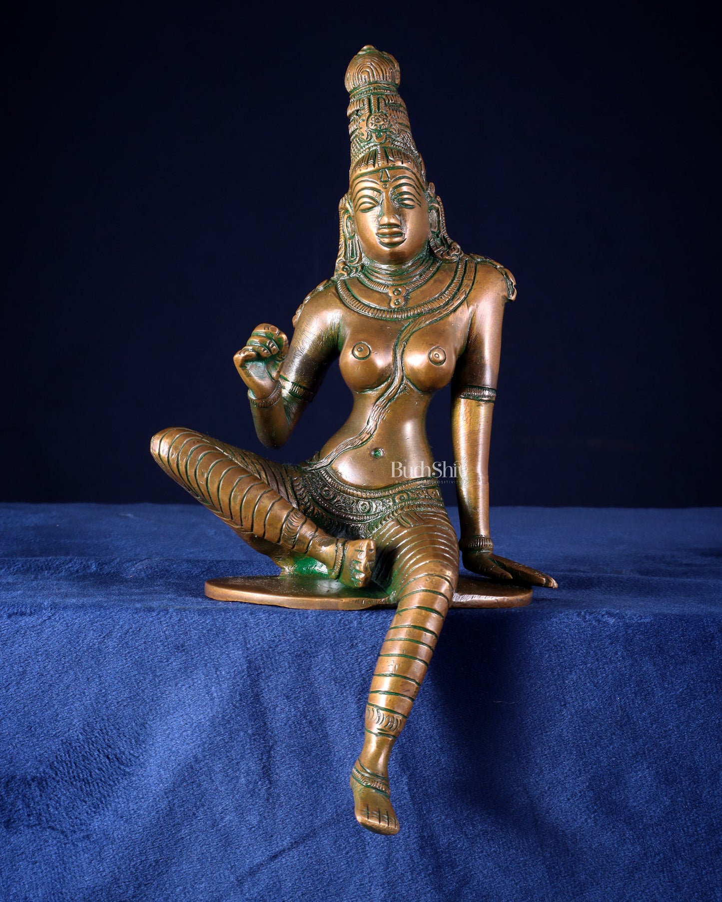 Pure Brass Bhoga Shakti Goddess Uma Parvati Sculpture – Chola Style (Without Base) 9.3" - Sama Homes Idol - Brass Sculpture