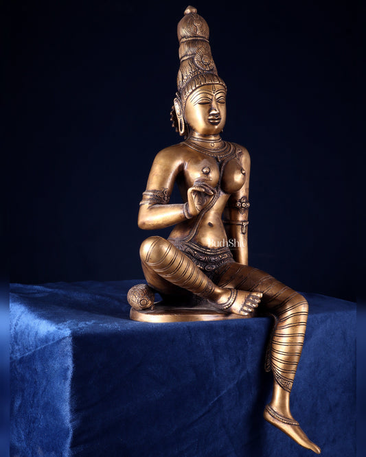 Pure Brass Bhoga Shakti Goddess Uma Parvati Sculpture – Chola Style (Without Base) 18" - Sama Homes Idol - Brass Sculpture