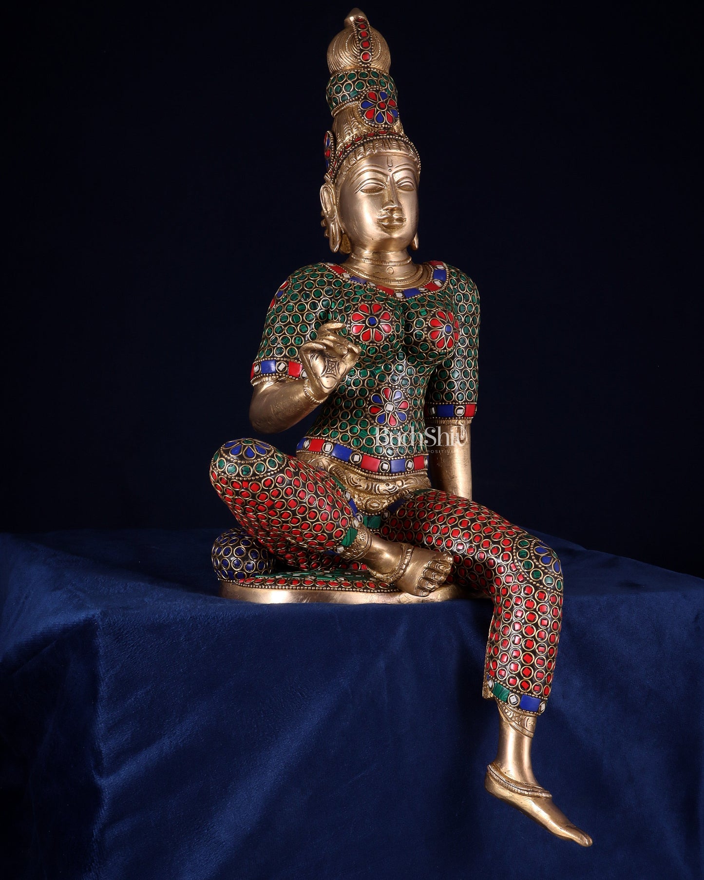 Pure Brass Bhoga Shakti Goddess Uma Parvati Sculpture – meenakari (Without Base) 18" - Sama Homes Idol - Brass Sculpture