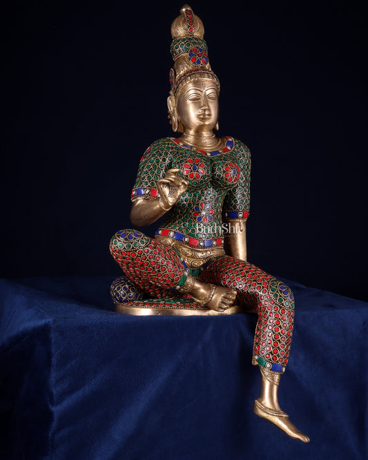 Pure Brass Bhoga Shakti Goddess Uma Parvati Sculpture – meenakari (Without Base) 18" - Sama Homes Idol - Brass Sculpture