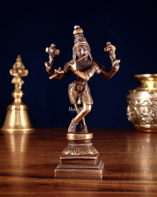 Pure Brass Charbhuja 6(Vishnu Roopam) Idol 6" Antique finish - Sama Homes Idol - Brass Sculpture