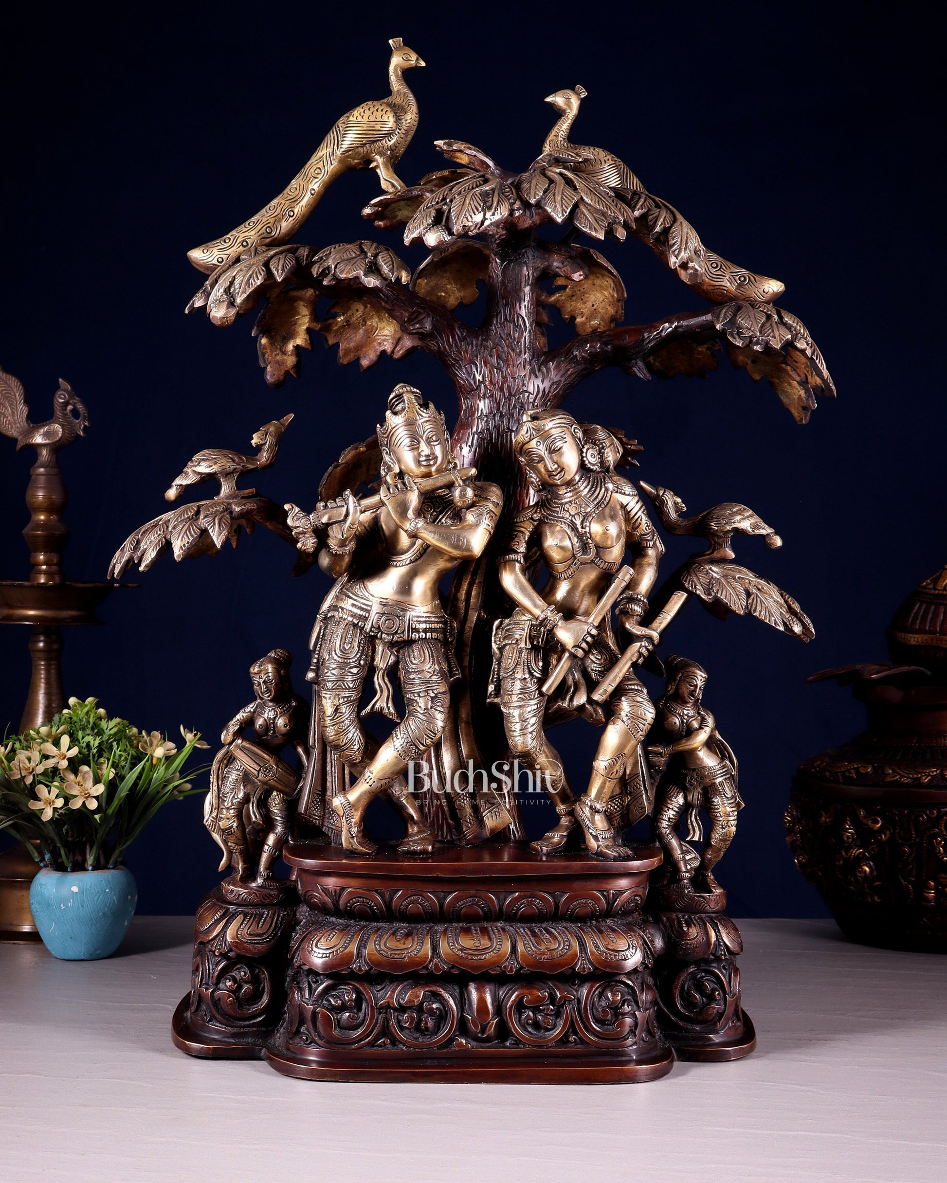 Superfine Brass dancing Radha Krishna Idol 24 inch dual tone - Sama Homes Idol - Brass Sculpture - Eco-friendly - Sama Homes