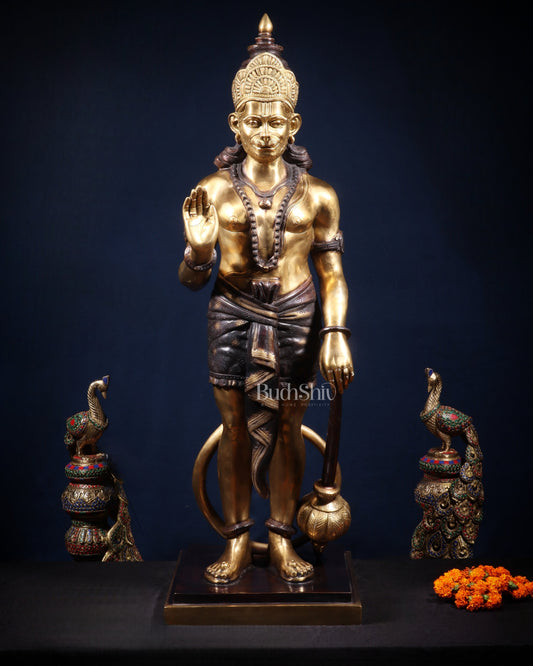 Pure Superfine Brass Large Standing Hanuman Statue 38" - Sama Homes Idol - Brass Sculpture