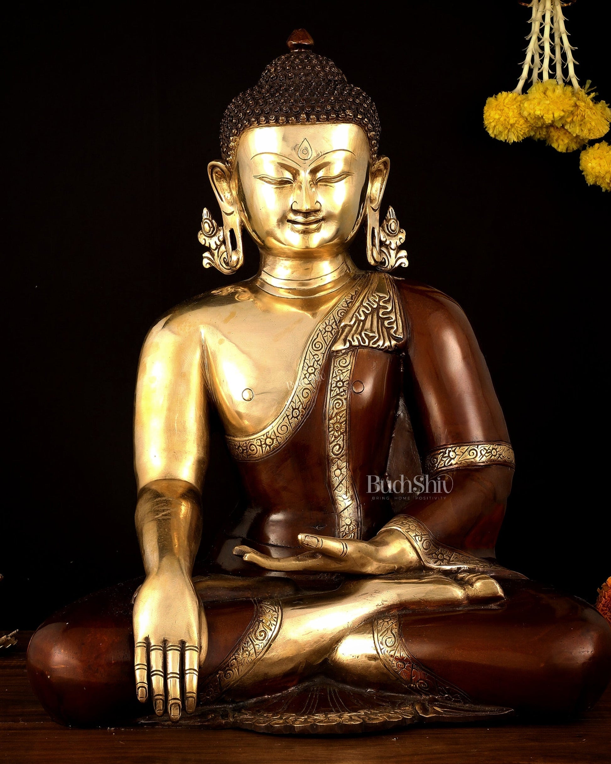 Pure Brass Buddha in Bhumisparsha Mudra Statue - 21" | large size - Sama Homes Idol - Brass Sculpture - Eco-friendly - Sama Homes
