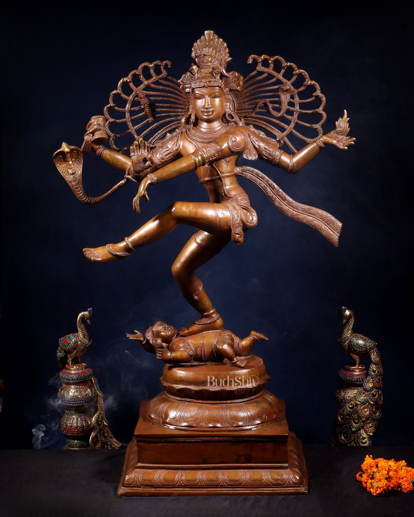 Large Dancing Shiva as Nataraja (Without Ring) – Chola Bronze Replica, Copper Coated 40" - Sama Homes Idol - Brass Sculpture
